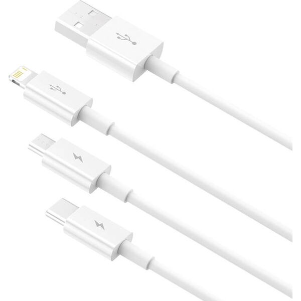 Kabel USB Baseus USB-A - USB-C + microUSB + Lightning 0.5 m Biały (P10320105221-01)