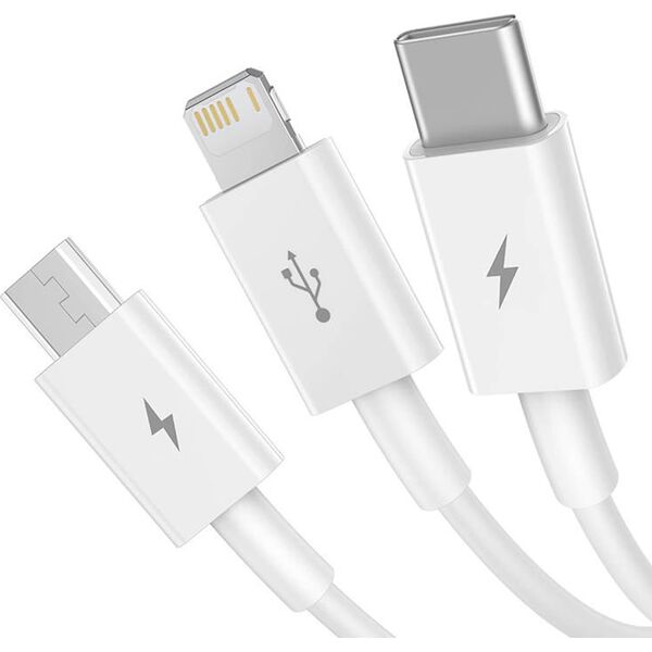 Kabel USB Baseus USB-A - USB-C + microUSB + Lightning 0.5 m Biały (P10320105221-01)