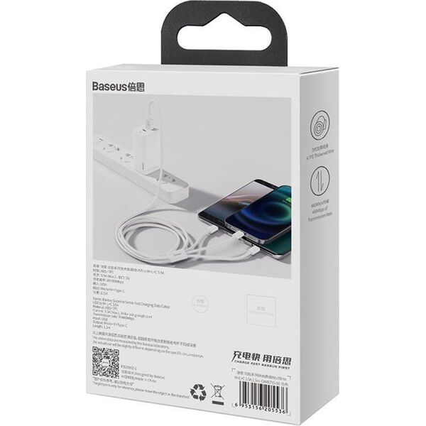 Kabel USB Baseus USB-A - USB-C + microUSB + Lightning 0.5 m Biały (P10320105221-01)