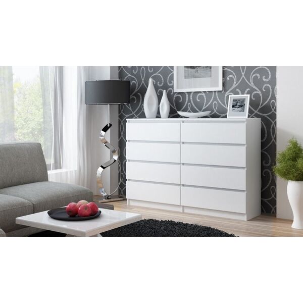 Topeshop Duża Komoda Szafka 8 Szuflad 140cm Biała
