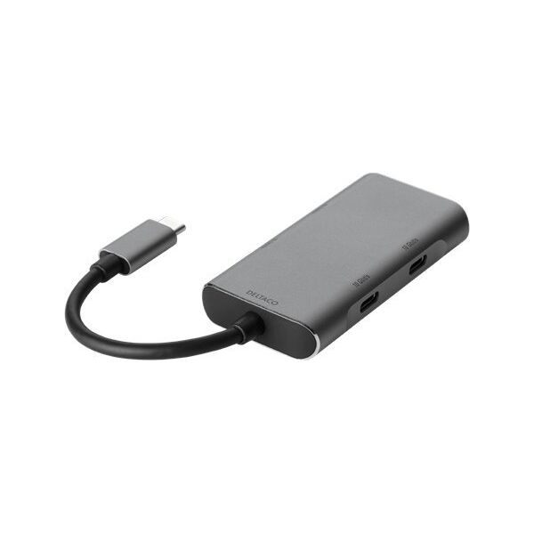 HUB USB Deltaco USB hub DELTACO USB-C ha - 2x USB-C ho and 2x USB-A ho, 10 Gb / s, gray / USBC-HUB201