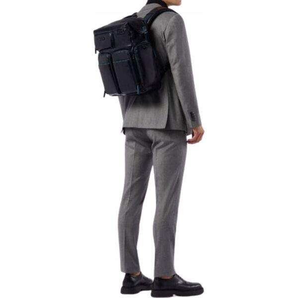 Piquadro Piquadro, Blue Square, Leather, Backpack, Black, CA5573B2V, Unisex, Size L Unisex