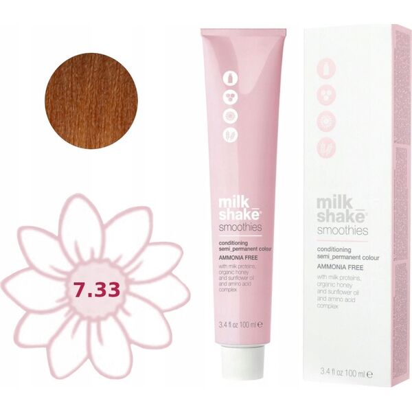 Milk Shake Milk Shake, Smoothies, Ammonia-Free, Semi-Permanent Hair Dye, 7.337GG Medium Warm Golden Blond, 100 ml For Women