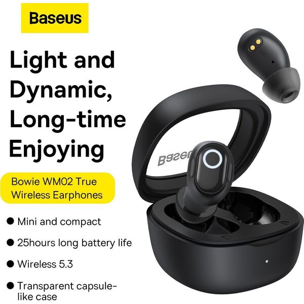 Słuchawki Baseus BASEUS słuchawki bezprzewodowe / Bluetooth TWS True Wireless Bowie WM02 czarne NGTW180101