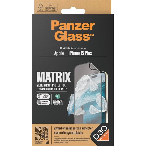 PanzerGlass Szkło hybrydowe PanzerGlass Ultra-Wide Fit Matrix iPhone 15 Plus antybakteryjne