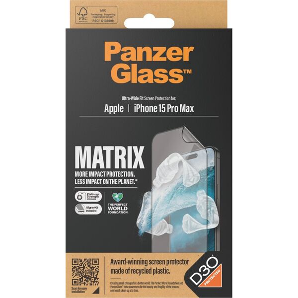 PanzerGlass Szkło hybrydowe PanzerGlass Ultra-Wide Fit Matrix iPhone 15 Pro Max antybakteryjne