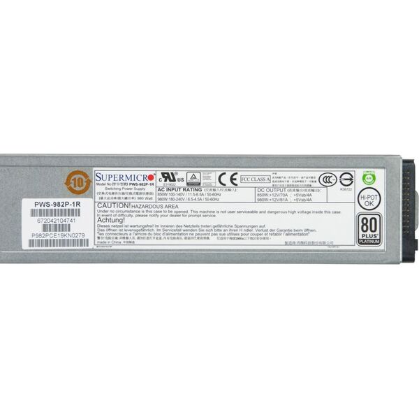 Zasilacz serwerowy SuperMicro 980W PSU FOR 1U