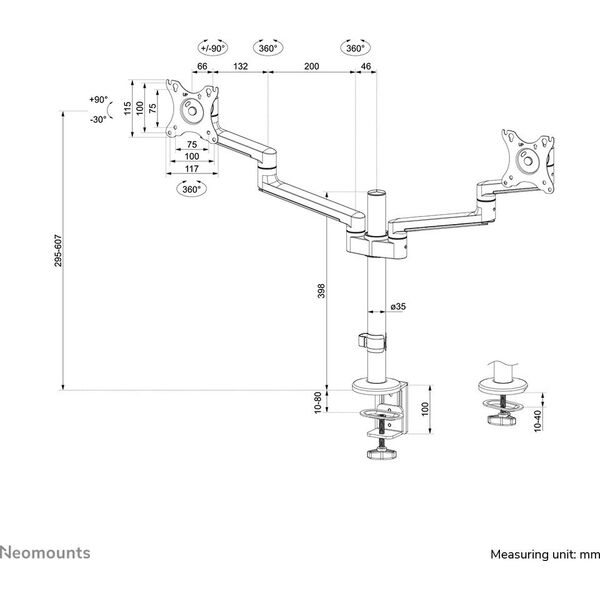 Neomounts Uchwyt biurkowy na 2 monitory 17" - 27" (DS60-425BL2)