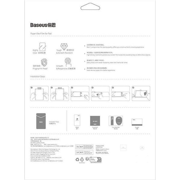 Baseus Folia na ekran Baseus Paperfeel do Pad Pro (2018/2020/2021/2022) 12.9”, Clear