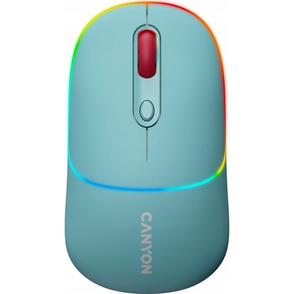 Mysz Canyon CANYON MW-22, 2 in 1 Wireless optical mouse with 4 buttons,Silent switch for right/left keys,DPI 800/1200/1600, 2 mode(BT/ 2.4GHz), 650mAh Li-poly battery,RGB backlight,Dark cyan, cable length 0.8m, 110*62*34.2mm, 0.085kg