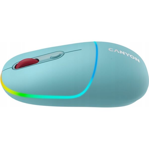 Mysz Canyon CANYON MW-22, 2 in 1 Wireless optical mouse with 4 buttons,Silent switch for right/left keys,DPI 800/1200/1600, 2 mode(BT/ 2.4GHz), 650mAh Li-poly battery,RGB backlight,Dark cyan, cable length 0.8m, 110*62*34.2mm, 0.085kg