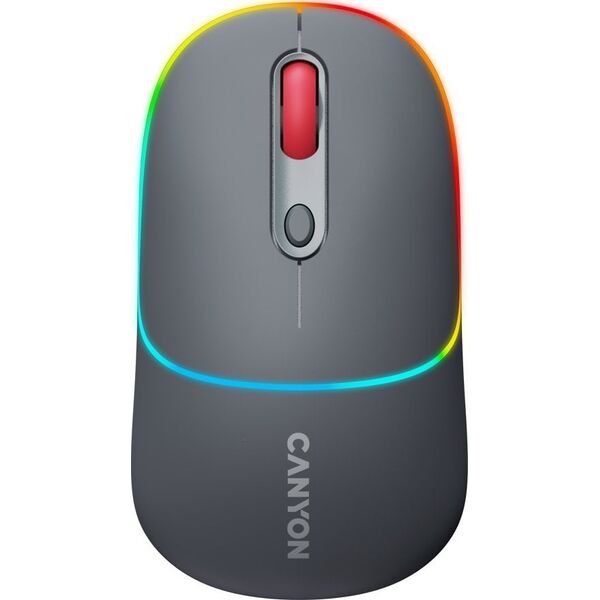 Mysz Canyon CANYON MW-22, 2 in 1 Wireless optical mouse with 4 buttons,Silent switch for right/left keys,DPI 800/1200/1600, 2 mode(BT/ 2.4GHz), 650mAh Li-poly battery,RGB backlight,Dark grey, cable length 0.8m, 110*62*34.2mm, 0.085kg