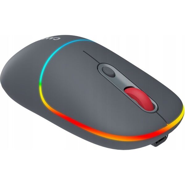 Mysz Canyon CANYON MW-22, 2 in 1 Wireless optical mouse with 4 buttons,Silent switch for right/left keys,DPI 800/1200/1600, 2 mode(BT/ 2.4GHz), 650mAh Li-poly battery,RGB backlight,Dark grey, cable length 0.8m, 110*62*34.2mm, 0.085kg