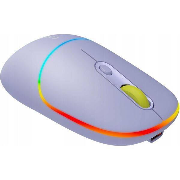 Mysz Canyon CANYON MW-22, 2 in 1 Wireless optical mouse with 4 buttons,Silent switch for right/left keys,DPI 800/1200/1600, 2 mode(BT/ 2.4GHz), 650mAh Li-poly battery,RGB backlight,Mountain lavender, cable length 0.8m, 110*62*34.2mm, 0.085kg
