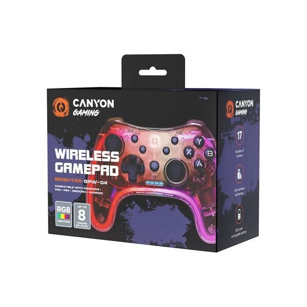 Pad Canyon CANYON GPW-04, 2.4G Wireless Controller with built-in 800mah battery, 2M Type-C charging cable ,Wireless Gamepad for Android / PC / PS3 /PS4 /XBOX360/ Nitendo Switch（RGB Lighting), 151*110*42mm, 208g