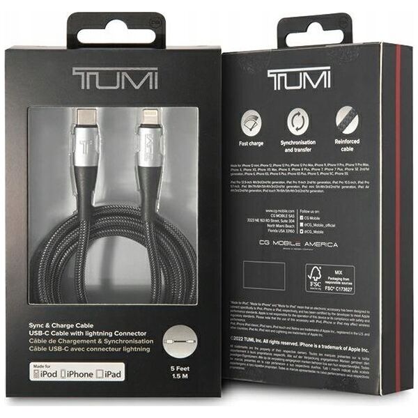Kabel USB Tumi USB-C - Lightning 1.5 m Czarny (TUCCSMFI)
