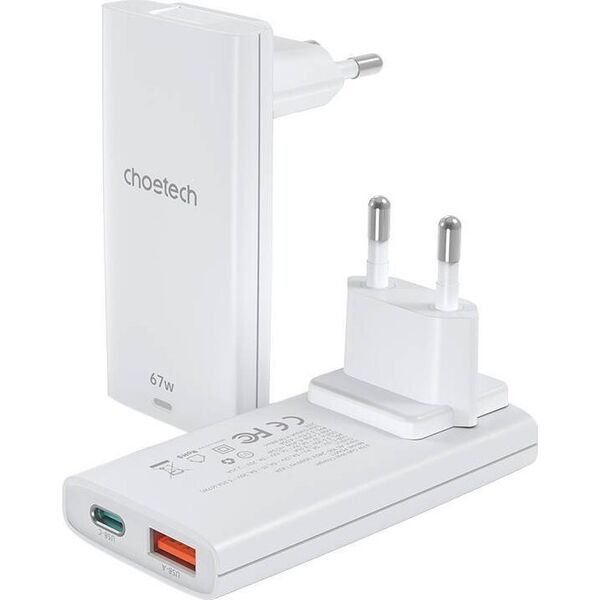 Ładowarka Choetech Mini ładowarka sieciowa podróżna Choetech PD6011 PD65W GaN slim USB-A+C (biała)