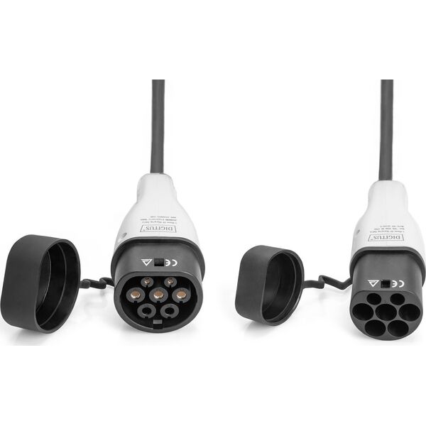 Kabel do ładowania samochodów Digitus Typ2-Typ2, 1-fazowy 230V, 32A, 7,4kW, 10m spiralny (DK-1P32-S-100)