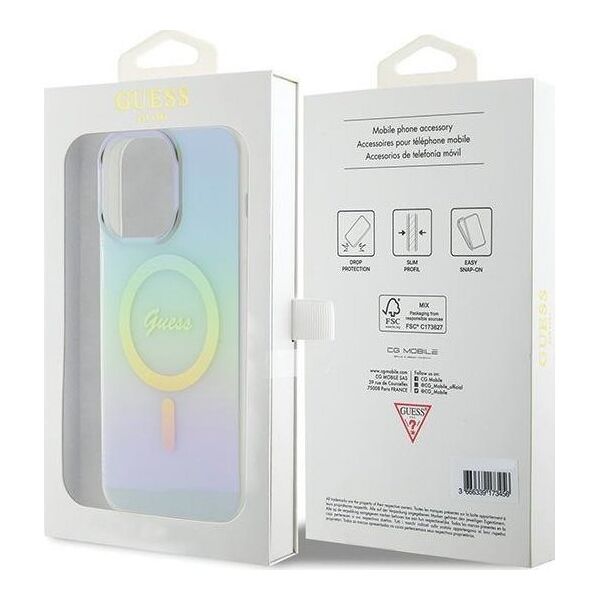 Guess Guess GUHMP15LHITSQ iPhone 15 Pro 6.1" turkusowy/turquoise hardcase IML Iridescent MagSafe