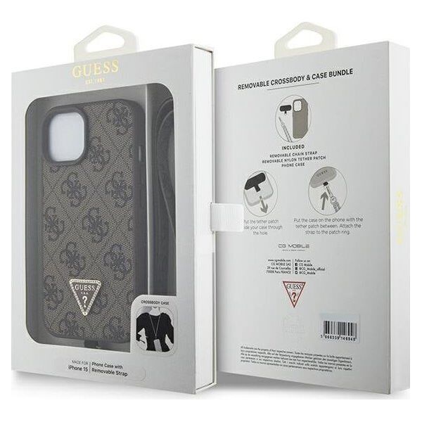 Guess Guess GUHCP15SP4TDSCPW iPhone 15 6.1" brązowy/brown hardcase Crossbody 4G Metal Logo
