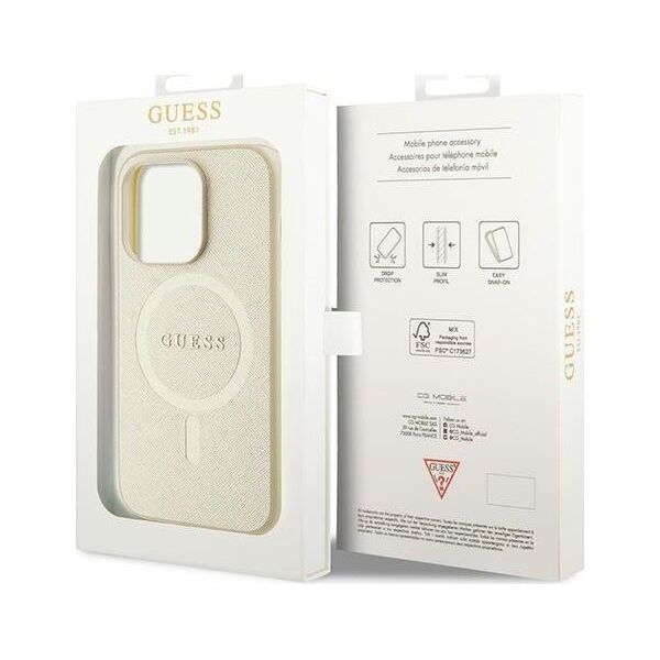 Guess Guess GUHMP15LPSAHMCB iPhone 15 Pro 6.1" złoty/gold hardcase Saffiano MagSafe