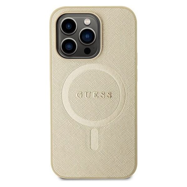 Guess Guess GUHMP15LPSAHMCB iPhone 15 Pro 6.1" złoty/gold hardcase Saffiano MagSafe