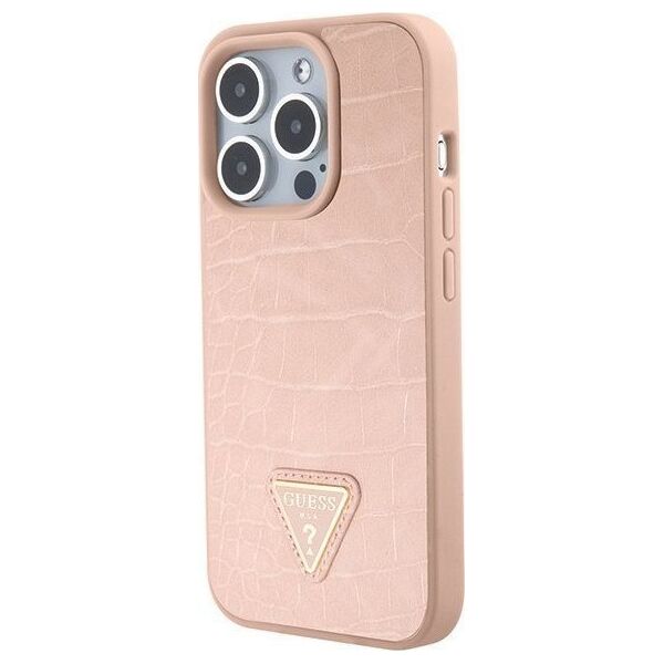 Guess Guess GUHCP15XPCRTHCP iPhone 15 Pro Max różowy/pink hardcase Croco Triangle Metal Logo