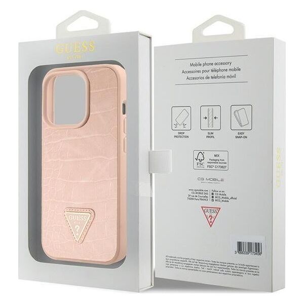 Guess Guess GUHCP15XPCRTHCP iPhone 15 Pro Max różowy/pink hardcase Croco Triangle Metal Logo