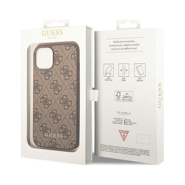 Guess Guess GUHCP15MG4GFBR iPhone 15 Plus 6.7" brązowy/brown hard case 4G Metal Gold Logo