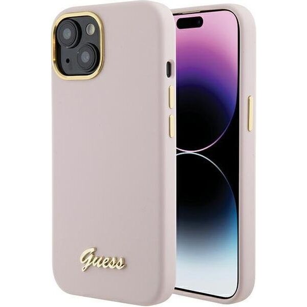 Guess Guess GUHCP15SSMBSLP iPhone 15 6.1" różowy/pink hardcase Silicone Script Metal Logo & Frame