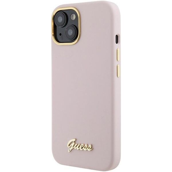Guess Guess GUHCP15SSMBSLP iPhone 15 6.1" różowy/pink hardcase Silicone Script Metal Logo & Frame
