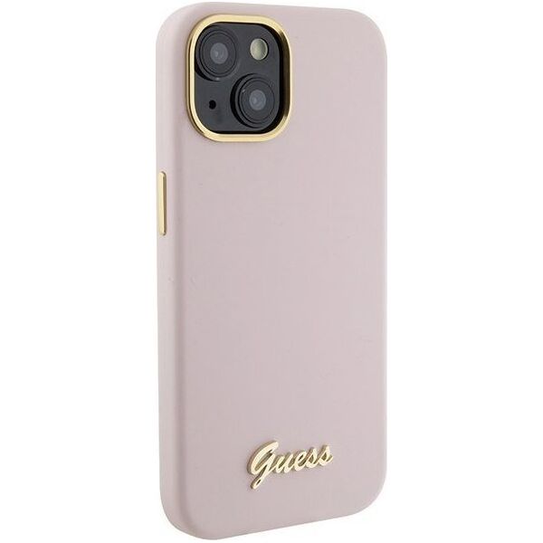 Guess Guess GUHCP15SSMBSLP iPhone 15 6.1" różowy/pink hardcase Silicone Script Metal Logo & Frame