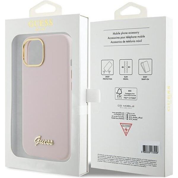 Guess Guess GUHCP15SSMBSLP iPhone 15 6.1" różowy/pink hardcase Silicone Script Metal Logo & Frame