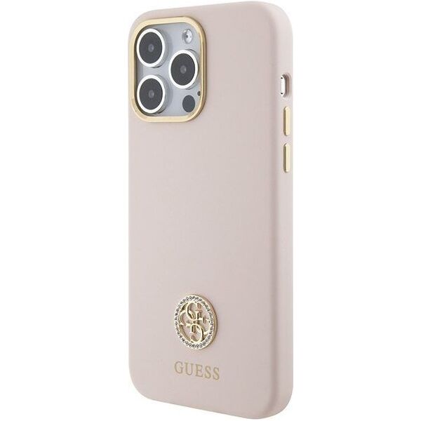 Guess Guess GUHCP15XM4DGPP iPhone 15 Pro Max 6.7" różowy/pink hardcase Silicone Logo Strass 4G