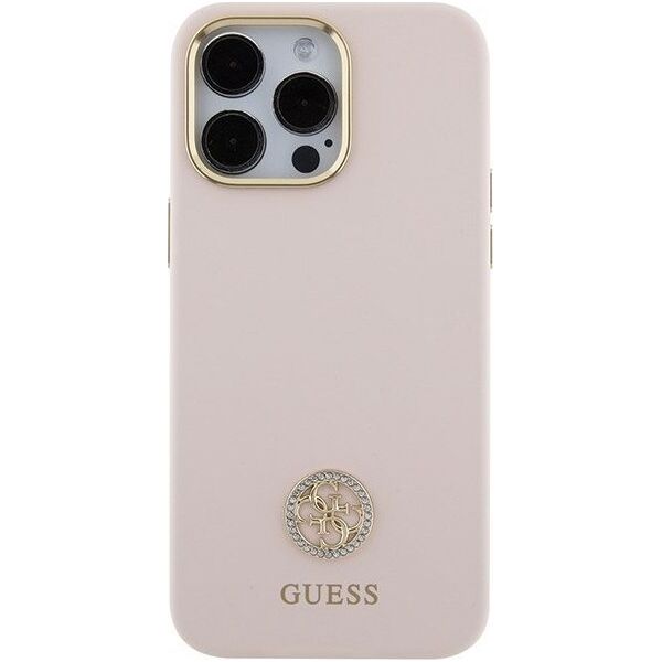 Guess Guess GUHCP15XM4DGPP iPhone 15 Pro Max 6.7" różowy/pink hardcase Silicone Logo Strass 4G