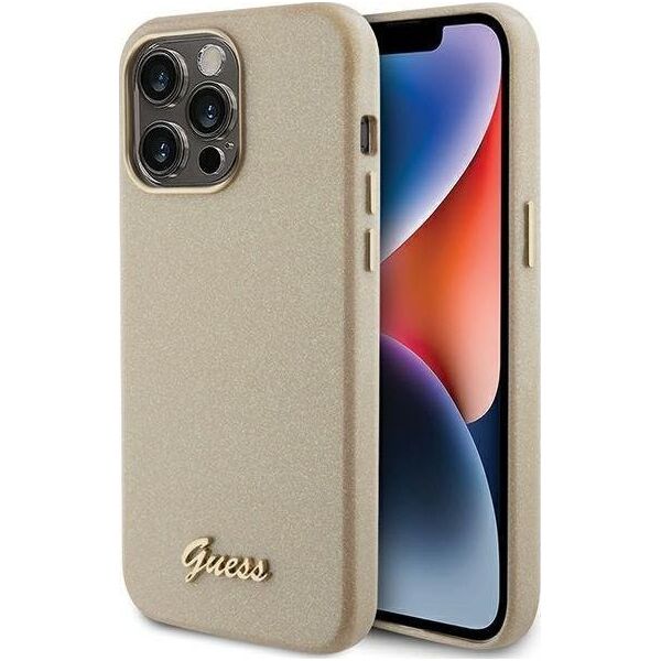 Guess Guess GUHCP15XPGMCSD iPhone 15 Pro Max 6.7" złoty/light gold hardcase Glitter Glossy Script