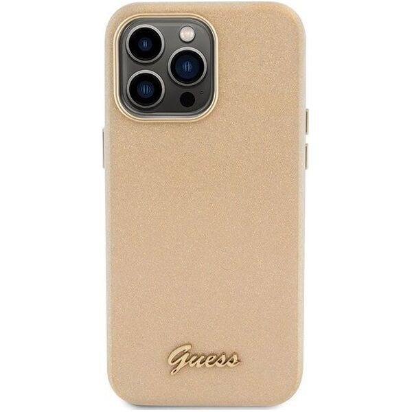 Guess Guess GUHCP15XPGMCSD iPhone 15 Pro Max 6.7" złoty/light gold hardcase Glitter Glossy Script