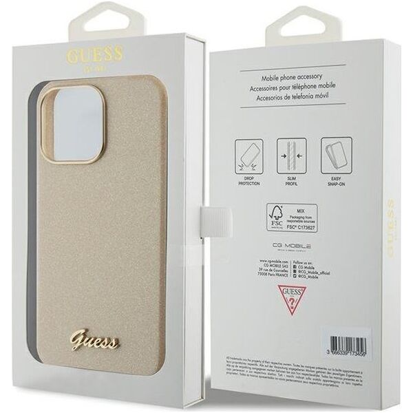 Guess Guess GUHCP15XPGMCSD iPhone 15 Pro Max 6.7" złoty/light gold hardcase Glitter Glossy Script