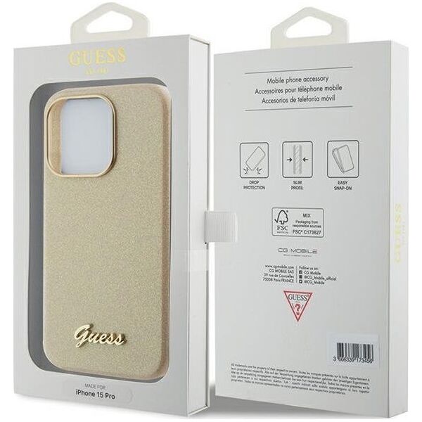 Guess Guess GUHCP15LPGMCSD iPhone 15 Pro 6.1" złoty/light gold hardcase Glitter Glossy Script