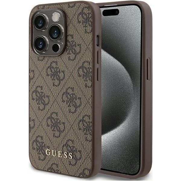 Guess Guess GUHCP15LG4GFBR iPhone 15 Pro 6.1" brązowy/brown hard case 4G Metal Gold Logo