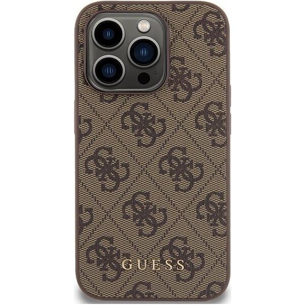 Guess Guess GUHCP15LG4GFBR iPhone 15 Pro 6.1" brązowy/brown hard case 4G Metal Gold Logo