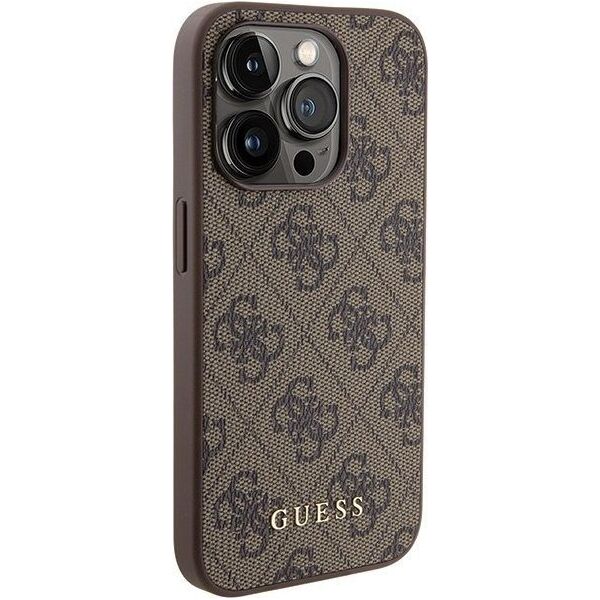 Guess Guess GUHCP15LG4GFBR iPhone 15 Pro 6.1" brązowy/brown hard case 4G Metal Gold Logo
