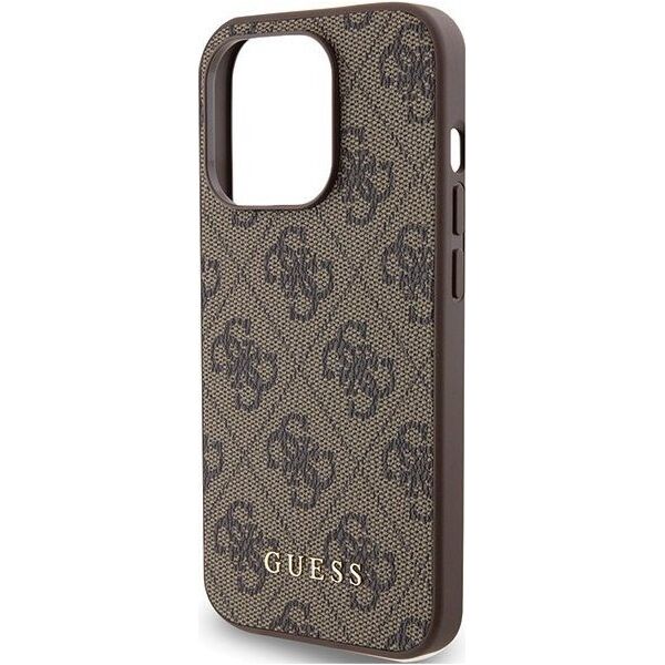 Guess Guess GUHCP15LG4GFBR iPhone 15 Pro 6.1" brązowy/brown hard case 4G Metal Gold Logo