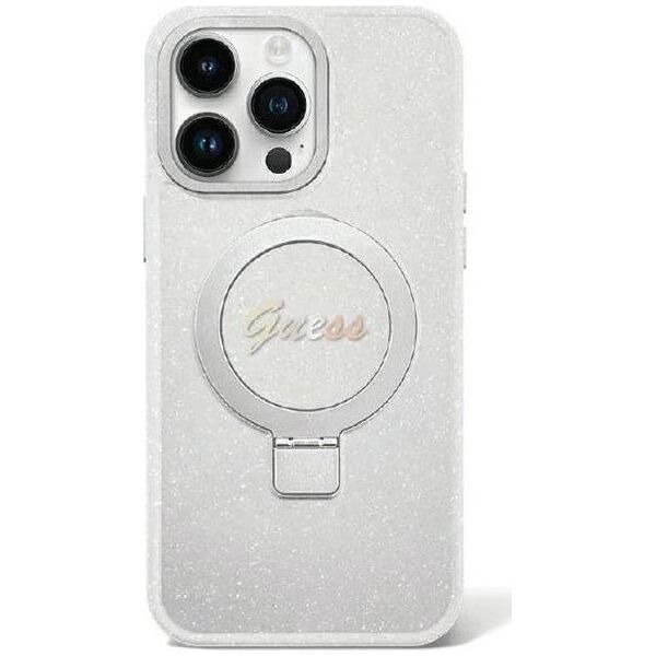 Guess Guess GUHMP15MHRSGSD iPhone 15 Plus 6.7" przezroczysty/transparent hardcase Ring Stand Script Glitter MagSafe