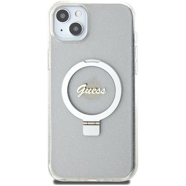 Guess Guess GUHMP15MHRSGSD iPhone 15 Plus 6.7" przezroczysty/transparent hardcase Ring Stand Script Glitter MagSafe
