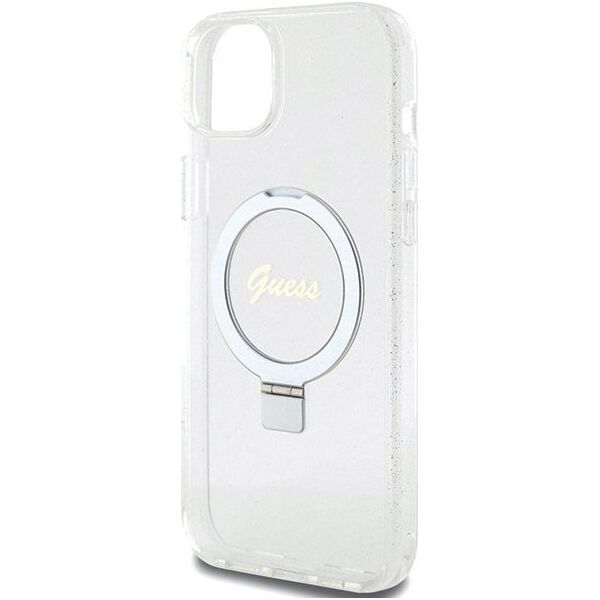Guess Guess GUHMP15MHRSGSD iPhone 15 Plus 6.7" przezroczysty/transparent hardcase Ring Stand Script Glitter MagSafe