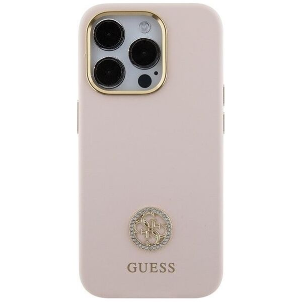 Guess Guess GUHCP15LM4DGPP iPhone 15 Pro 6.1" jasnoróżowy/pink hardcase Silicone Logo Strass 4G