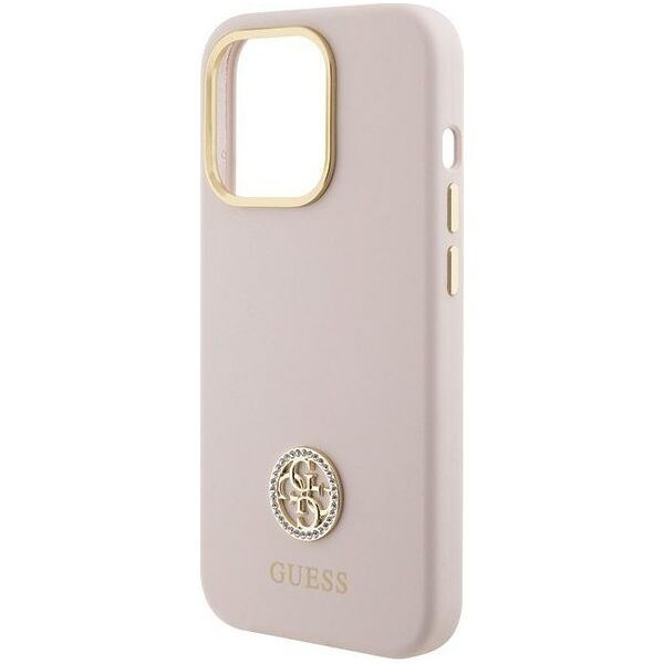 Guess Guess GUHCP15LM4DGPP iPhone 15 Pro 6.1" jasnoróżowy/pink hardcase Silicone Logo Strass 4G