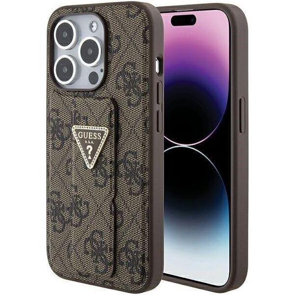 Guess Guess GUHCP15LPGS4TDW iPhone 15 Pro 6.1" brązowy/brown hardcase Grip Stand 4G Triangle Strass