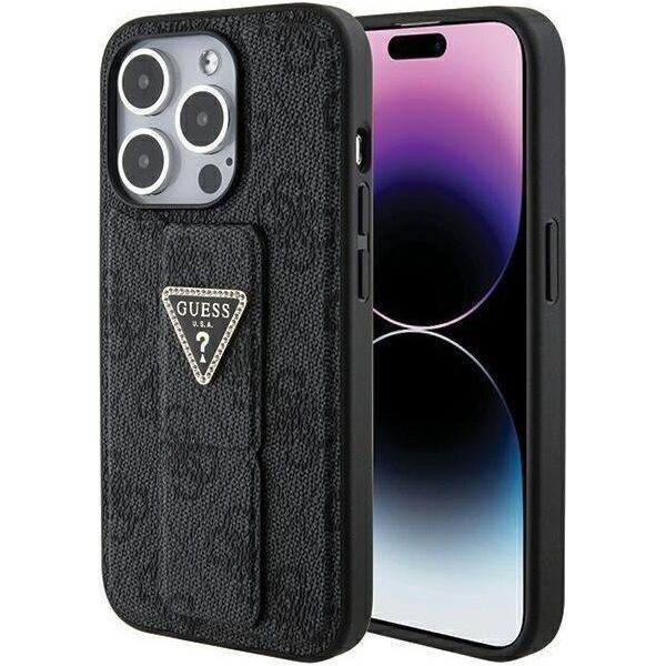 Guess Guess GUHCP15LPGS4TDK iPhone 15 Pro 6.1" czarny/black hardcase Grip Stand 4G Triangle Strass